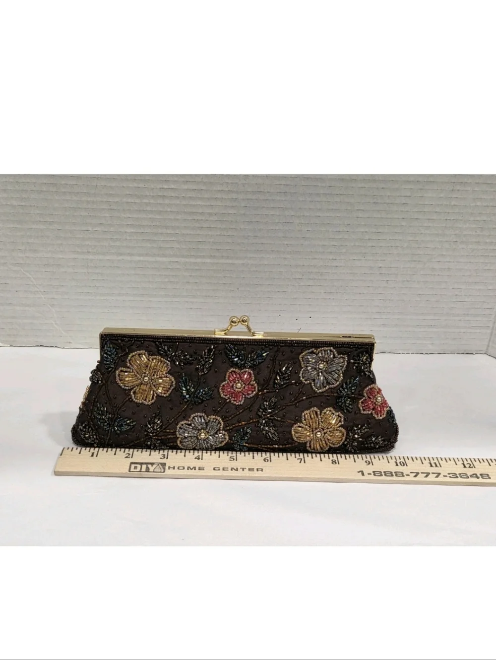 Vintage 90s Y2k Floral Beaded Clutch Handbag - Picture 5 of 8